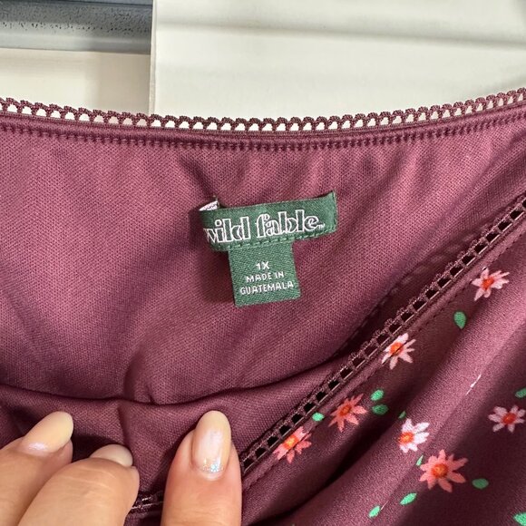 Wild Fable Burgundy Chiffon Floral Mini Skirt 1X - NEW - Picture 4 of 10